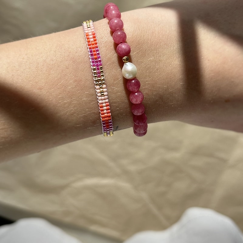 Nuni - Florence armbånd i forgyldt sølv med pink jade
